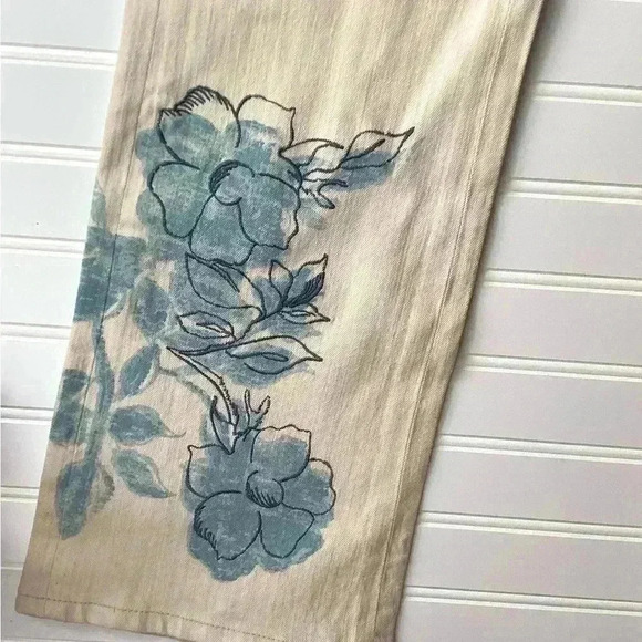 COLDWATER CREEK Pants Beige with Embroidered Blue Painted Florals Size 8 P - Picture 5 of 12